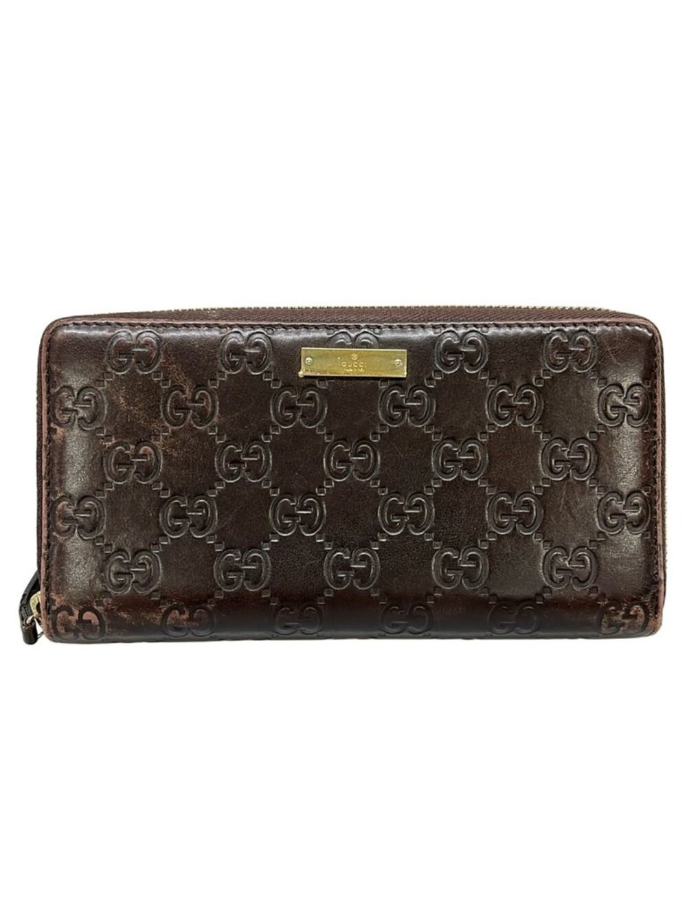 Gucci Wallet Guccissima Line Metal Bar Dark Brown Zip Around Leather - Picture 1 of 8